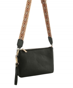 Multi Compartment Crossbody Bag with Guitar Strap TD0039 BLAACK